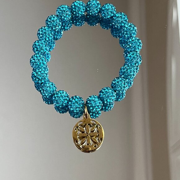 Rustic Cuff Metal Stainless Steel Shambala Beaded Stretch Bracelet turquoise - Picture 3 of 3